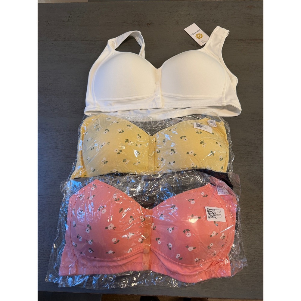 Daisy Bra Front Closure Comfort Wireless Bra 4 Pack Floral Solid Size 3XL-N